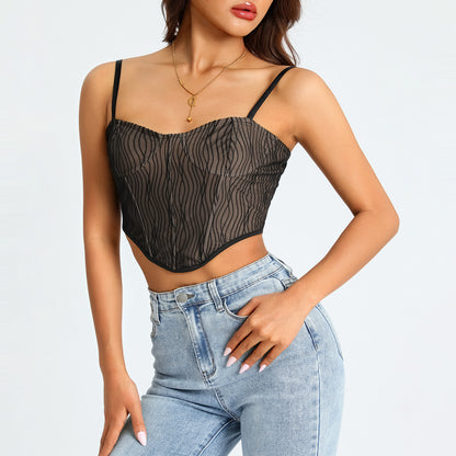 Women’s Corset Top - Structured Fit - Adjustable Straps - Textured Elegant Fabric