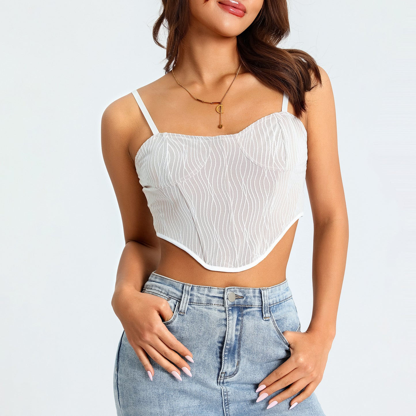 Women’s Corset Top - Structured Fit - Adjustable Straps - Textured Elegant Fabric