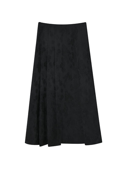 Women's A-Line Skirt - High Waist - Mid-Calf Length - Elegant Jacquard Pattern