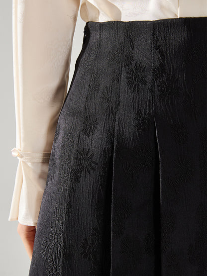 Women's A-Line Skirt - High Waist - Mid-Calf Length - Elegant Jacquard Pattern