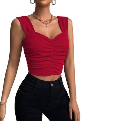 Women’s Crop Top – Sweetheart Neckline – Ruched Front – Ribbed Stretch Fit