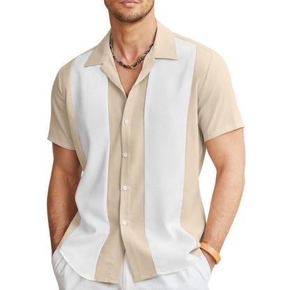 Men’s Button-Up Shirt - Camp Collar - Short Sleeve - Regular Fit - Lightweight Cotton