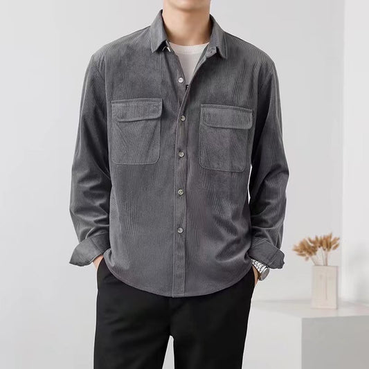 Men’s Corduroy Shirt - Button-Up - Regular Fit - Long Sleeve - Chest Pockets