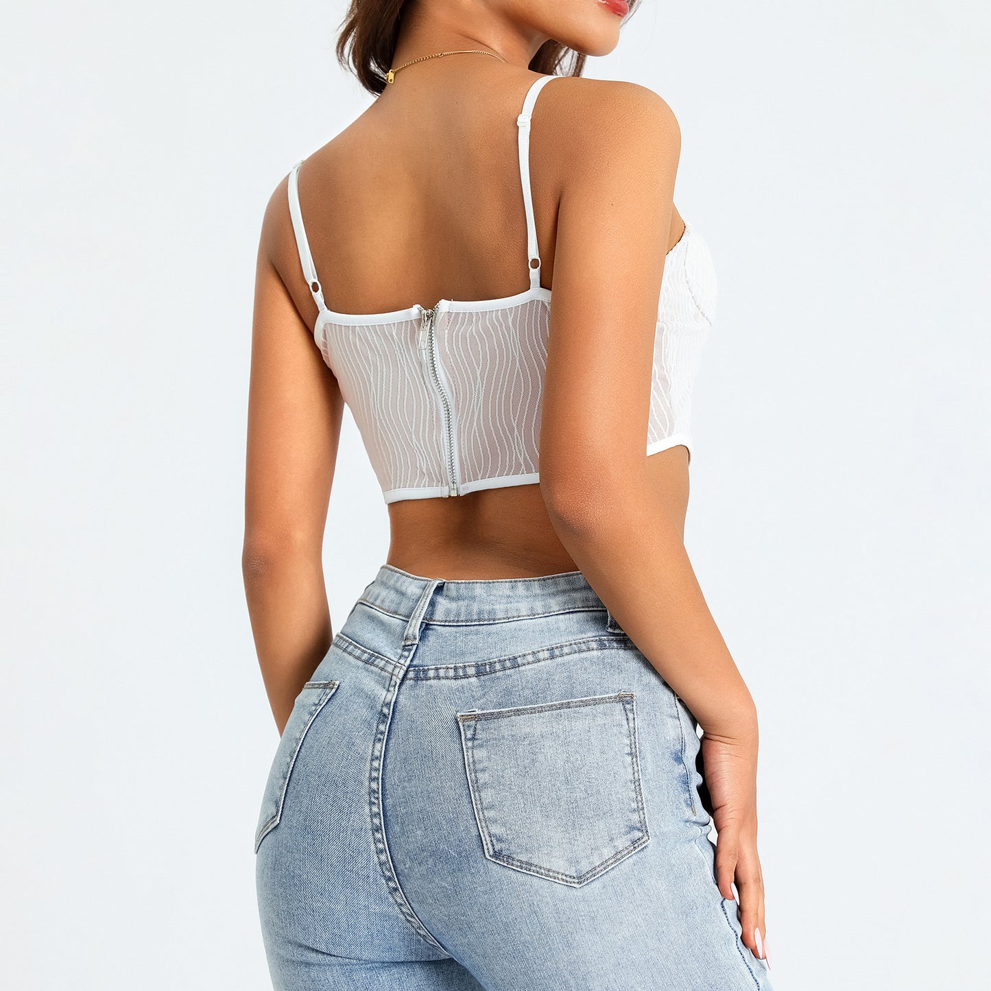 Women’s Corset Top - Structured Fit - Adjustable Straps - Textured Elegant Fabric