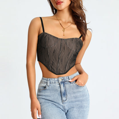 Women’s Corset Top - Structured Fit - Adjustable Straps - Textured Elegant Fabric