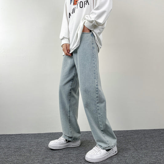 Unisex Straight Fit Jeans - Relaxed Style - Five-Pocket - Button Fly Casual Denim