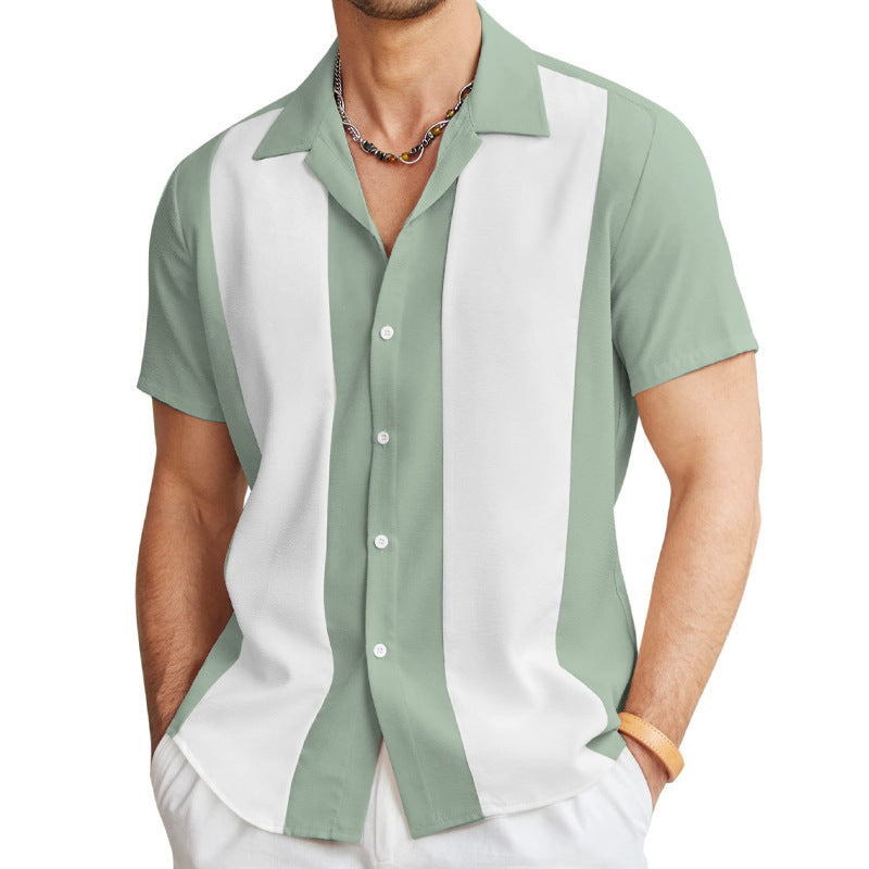 Men’s Button-Up Shirt - Camp Collar - Short Sleeve - Regular Fit - Lightweight Cotton