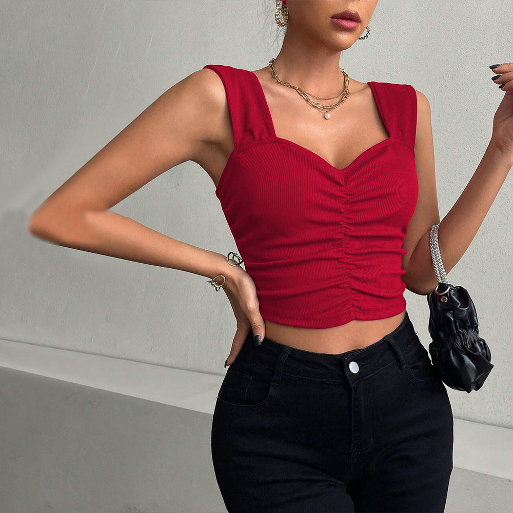 Women’s Crop Top – Sweetheart Neckline – Ruched Front – Ribbed Stretch Fit