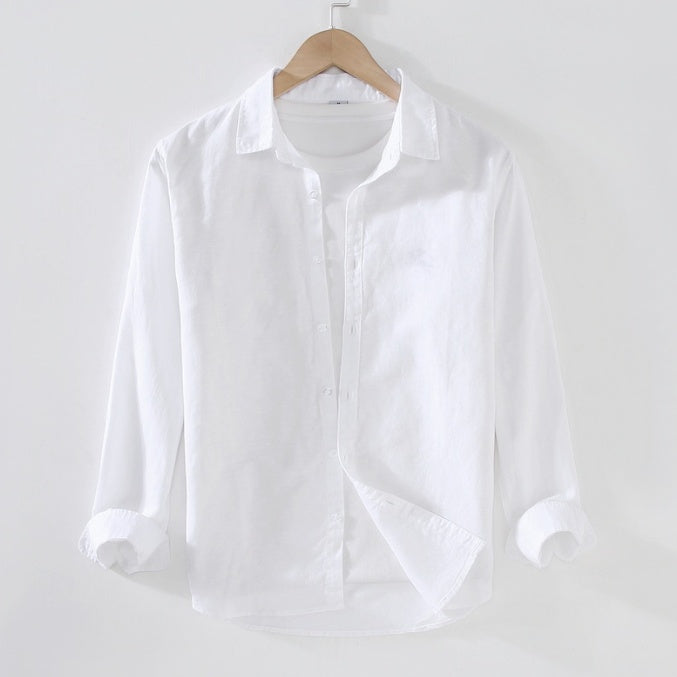 Men’s Button-Up Shirt – Cotton Linen Blend – Long Sleeve – Versatile Regular Fit