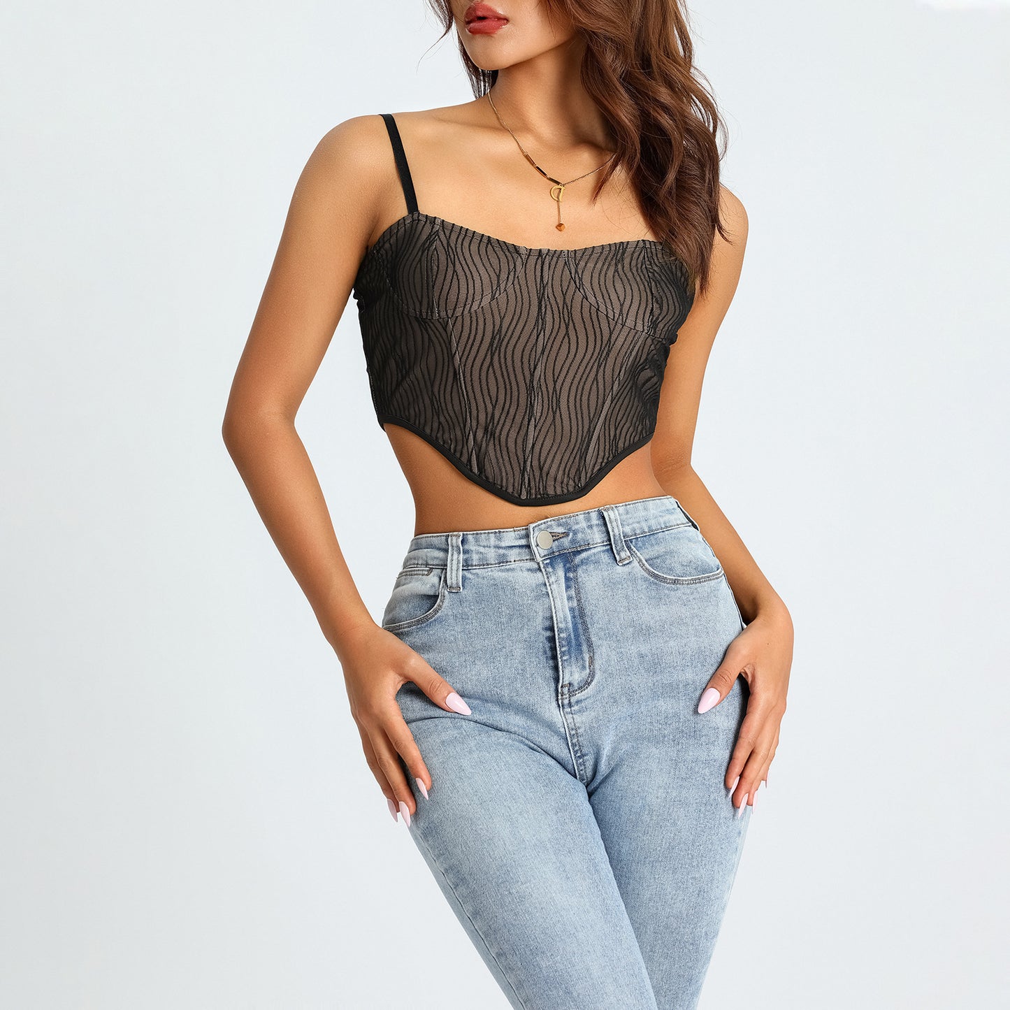 Women’s Corset Top - Structured Fit - Adjustable Straps - Textured Elegant Fabric