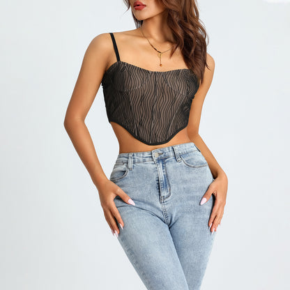 Women’s Corset Top - Structured Fit - Adjustable Straps - Textured Elegant Fabric