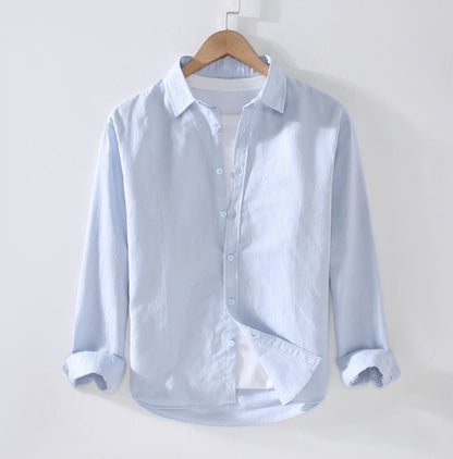 Men’s Button-Up Shirt – Cotton Linen Blend – Long Sleeve – Versatile Regular Fit