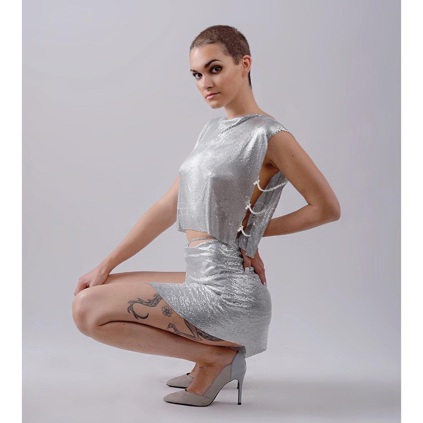 Women’s Crop Top – Metallic Sequin – Sleeveless Wide Shoulder – Loose Fit Party Wear