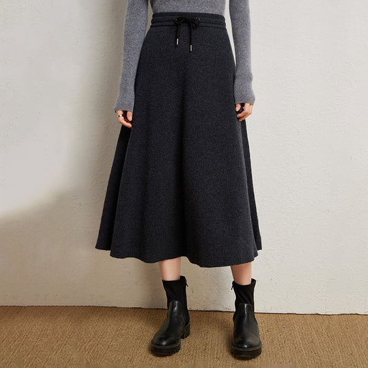 Women’s A-Line Midi Skirt – Knitted Fabric – Adjustable Waist – Flattering Fit
