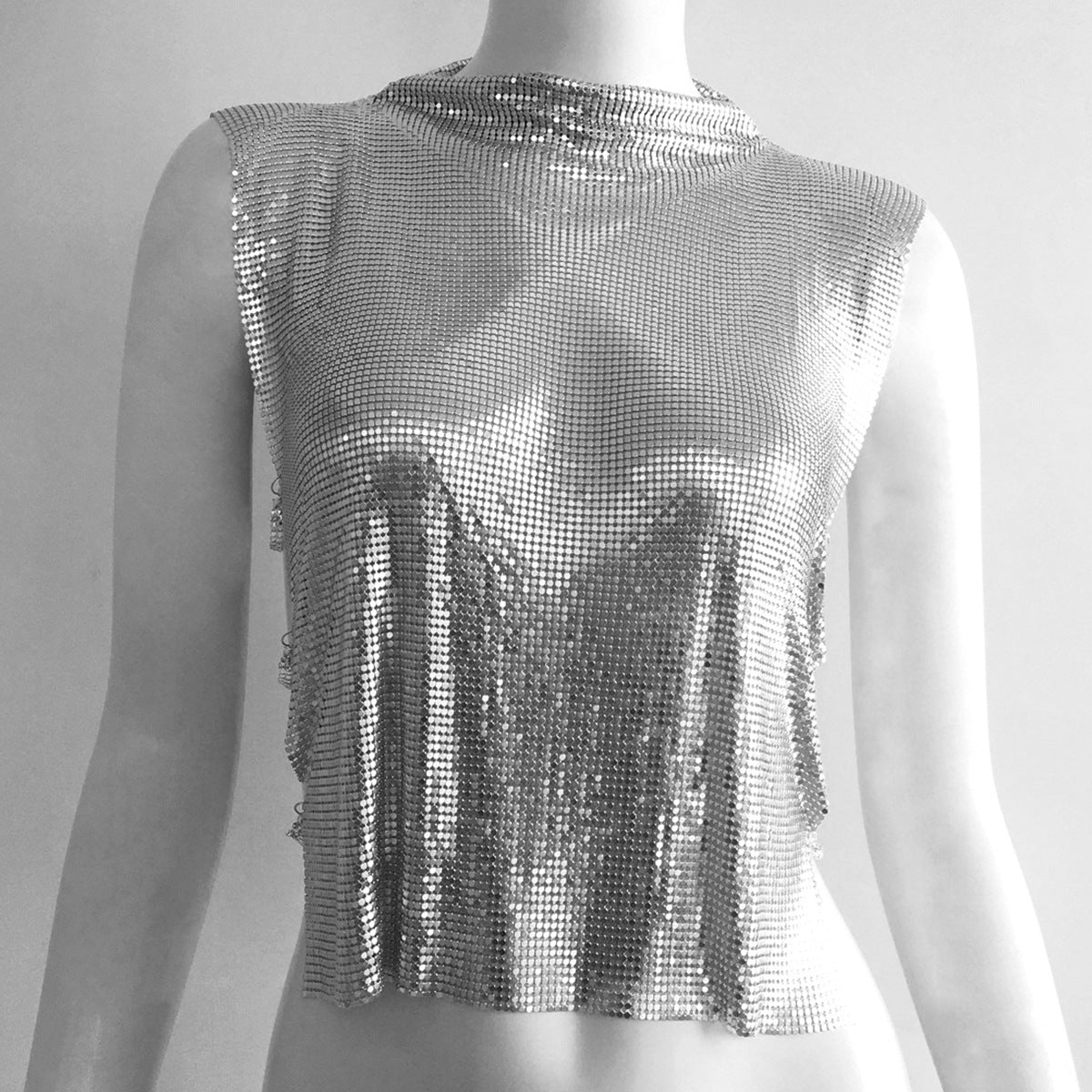 Women’s Crop Top – Metallic Sequin – Sleeveless Wide Shoulder – Loose Fit Party Wear