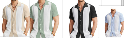 Men’s Button-Up Shirt - Camp Collar - Short Sleeve - Regular Fit - Lightweight Cotton