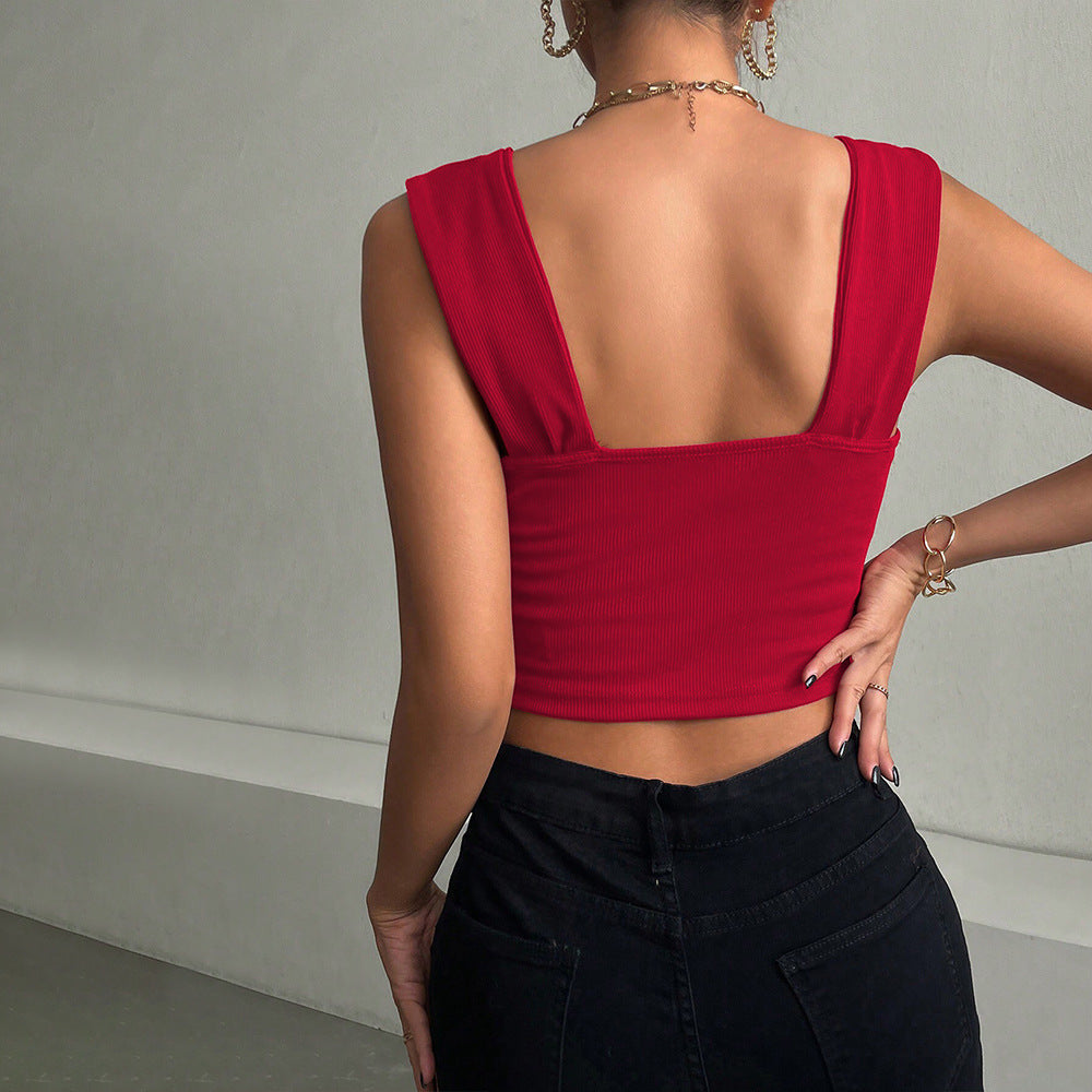 Women’s Crop Top – Sweetheart Neckline – Ruched Front – Ribbed Stretch Fit