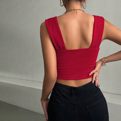 Women’s Crop Top – Sweetheart Neckline – Ruched Front – Ribbed Stretch Fit