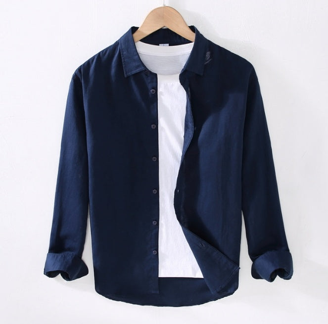 Men’s Button-Up Shirt – Cotton Linen Blend – Long Sleeve – Versatile Regular Fit