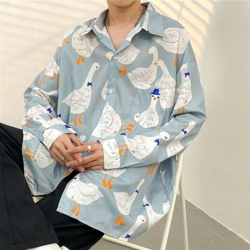 Men’s Button-Up Shirt - Relaxed Fit - Long Sleeve - Whimsical Duck Print