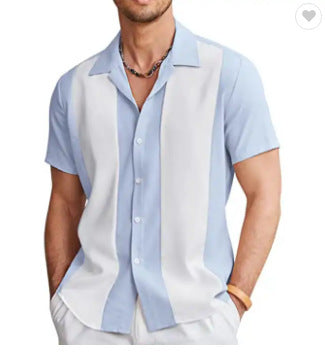 Men’s Button-Up Shirt - Camp Collar - Short Sleeve - Regular Fit - Lightweight Cotton