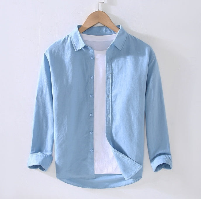 Men’s Button-Up Shirt – Cotton Linen Blend – Long Sleeve – Versatile Regular Fit